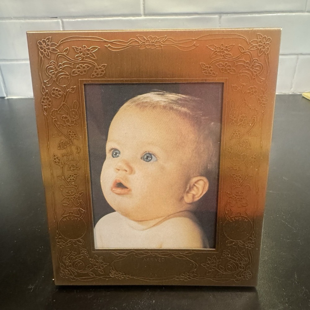 M.W. Carr Baby's 1st Photo Frame "Arrived" Gold Tone Brass 3"×4" USA  Gift